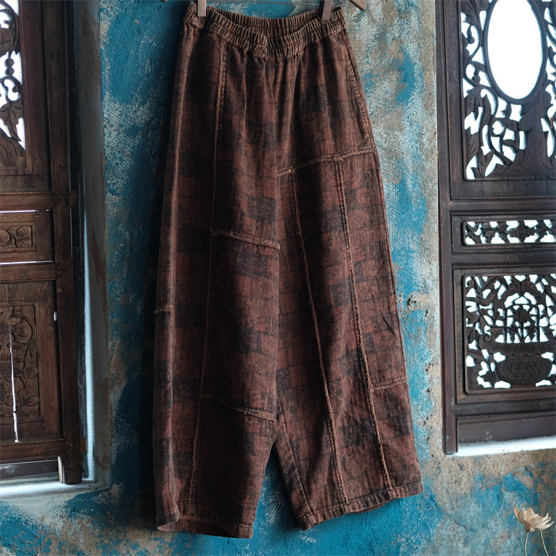 Pantalones de lino con estampado floral vintage