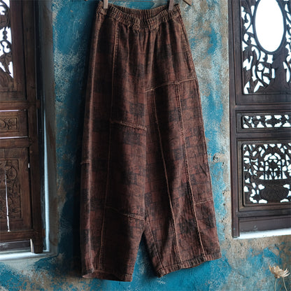 Pantalones de lino con estampado floral vintage