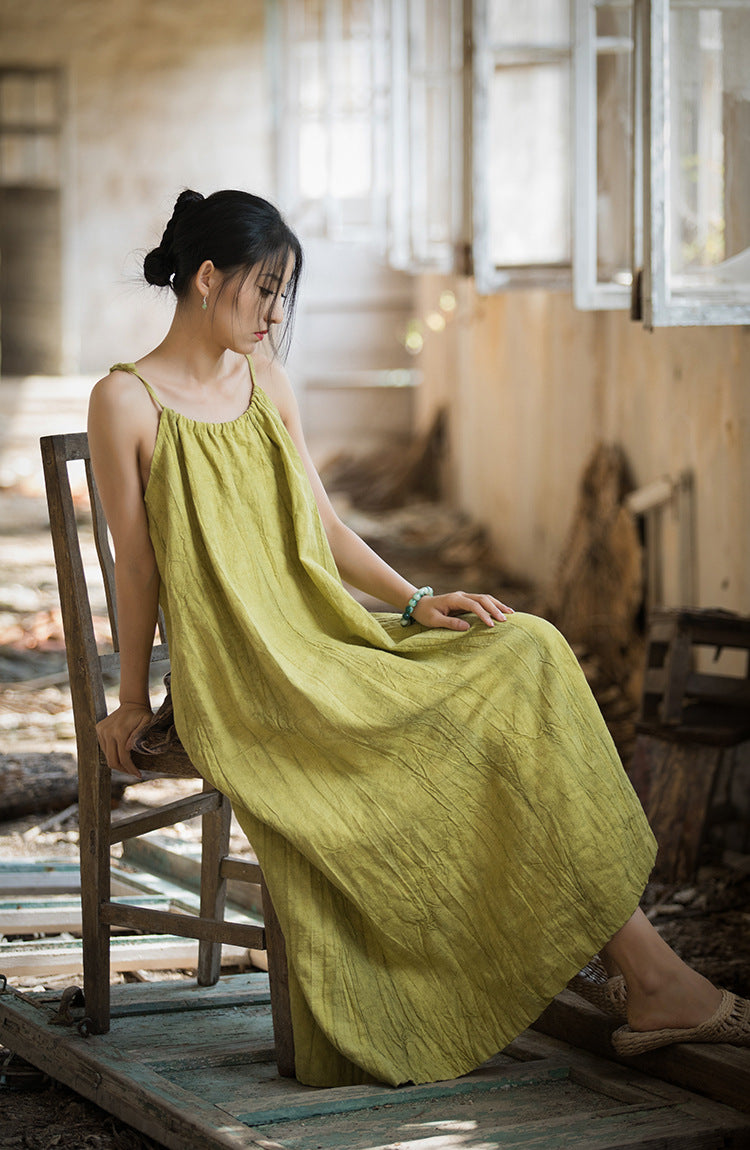 Vestido bohemio de lino y ramio