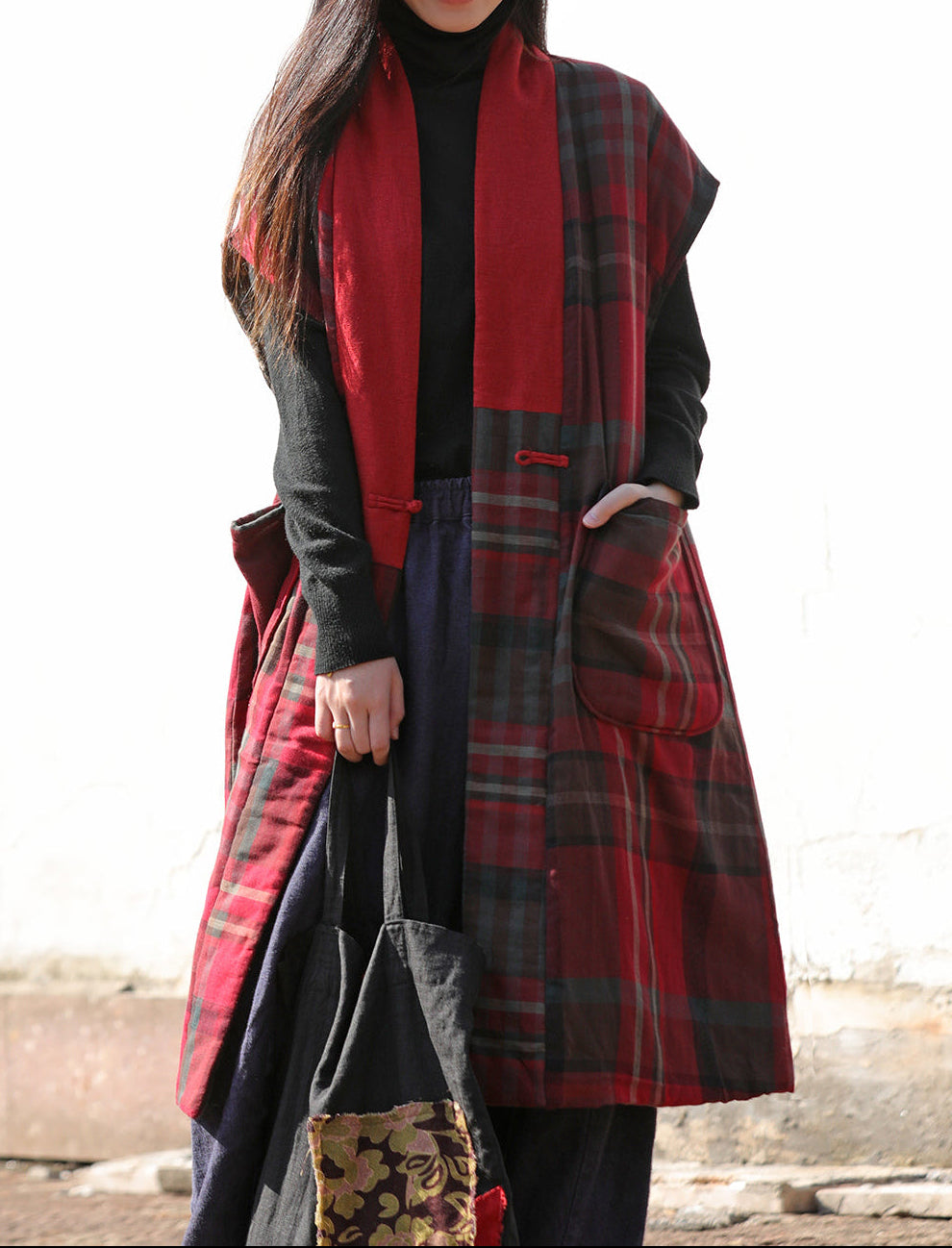 Chaleco étnico retro de algodón acolchado, sin mangas y forrado de seda.