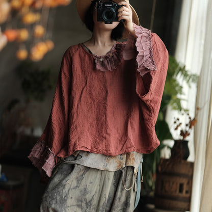 Blusa de retales Heritage Ember de lino