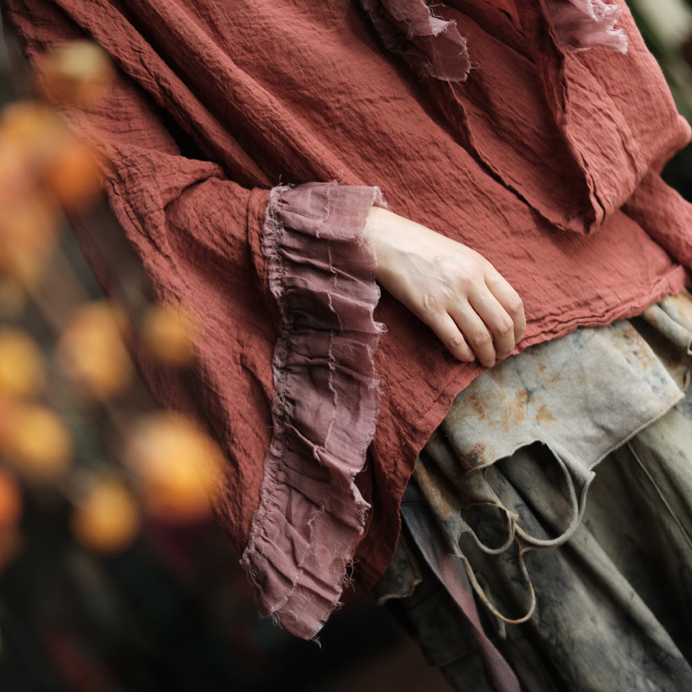 Heritage Ember Linen Patchwork Blouse