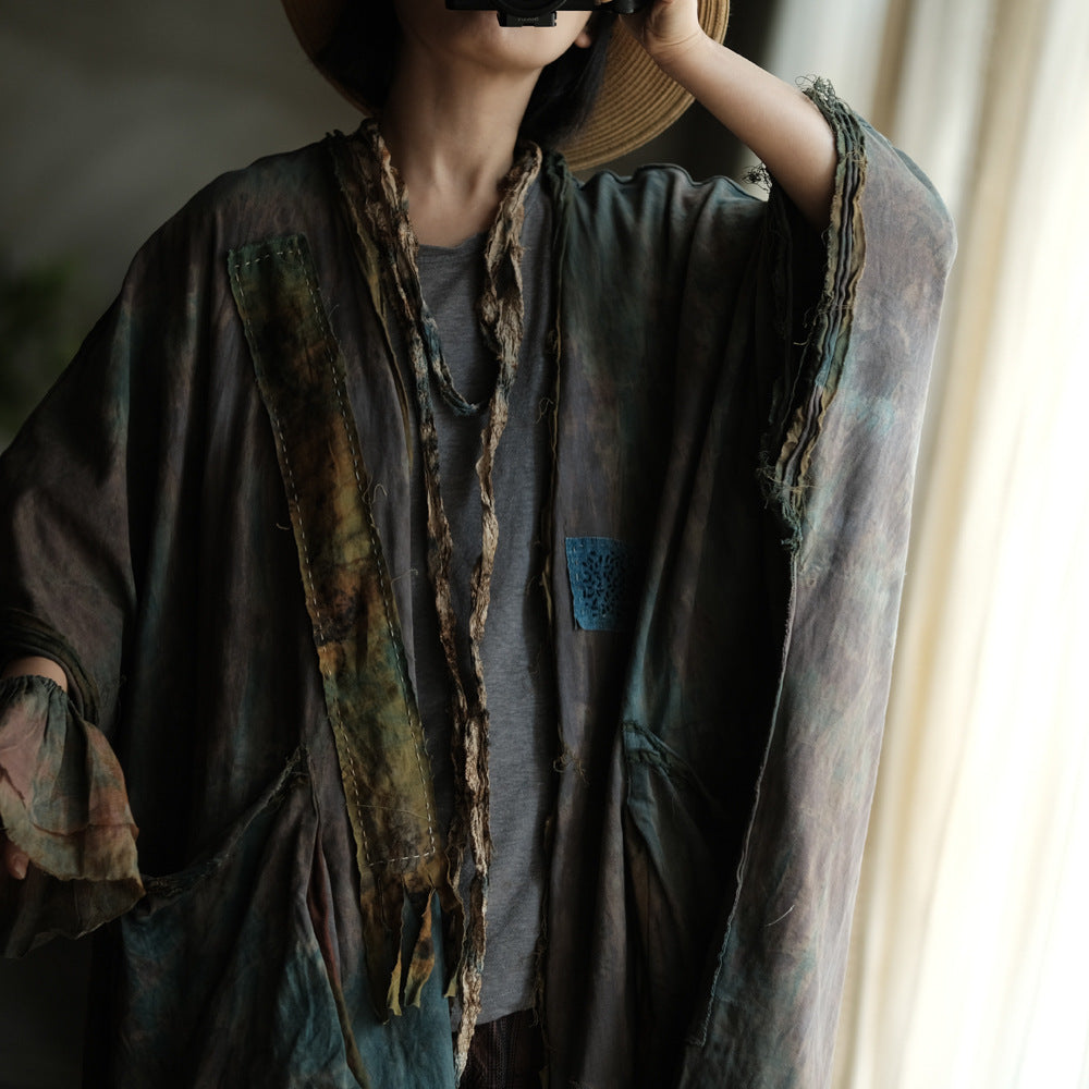 Faded Meadow Linen-Cotton Kimono Coat