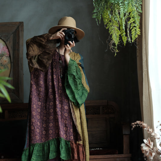 Mori Garden Patchwork Ramie Maxi Dress
