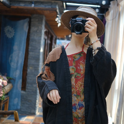 Vestido de lino con patchwork vintage