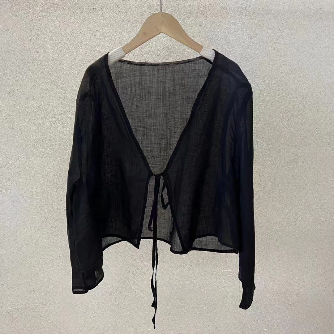 Blusa de lino con lazo Rami