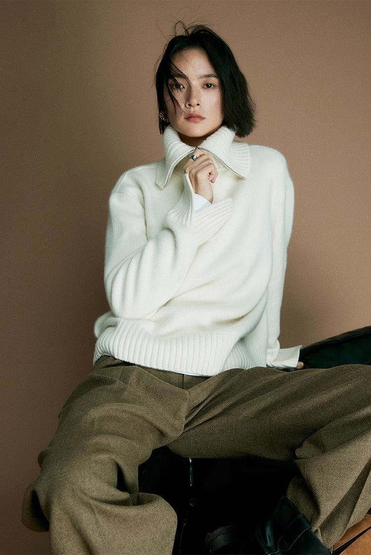 Suéter de punto de lana con cremallera para mujer: jersey de cuello con media cremallera y mezcla de lana al 80 % | Colección COANDMI