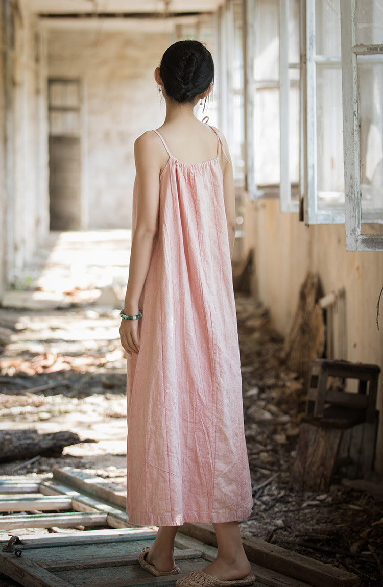 Vestido bohemio de lino y ramio