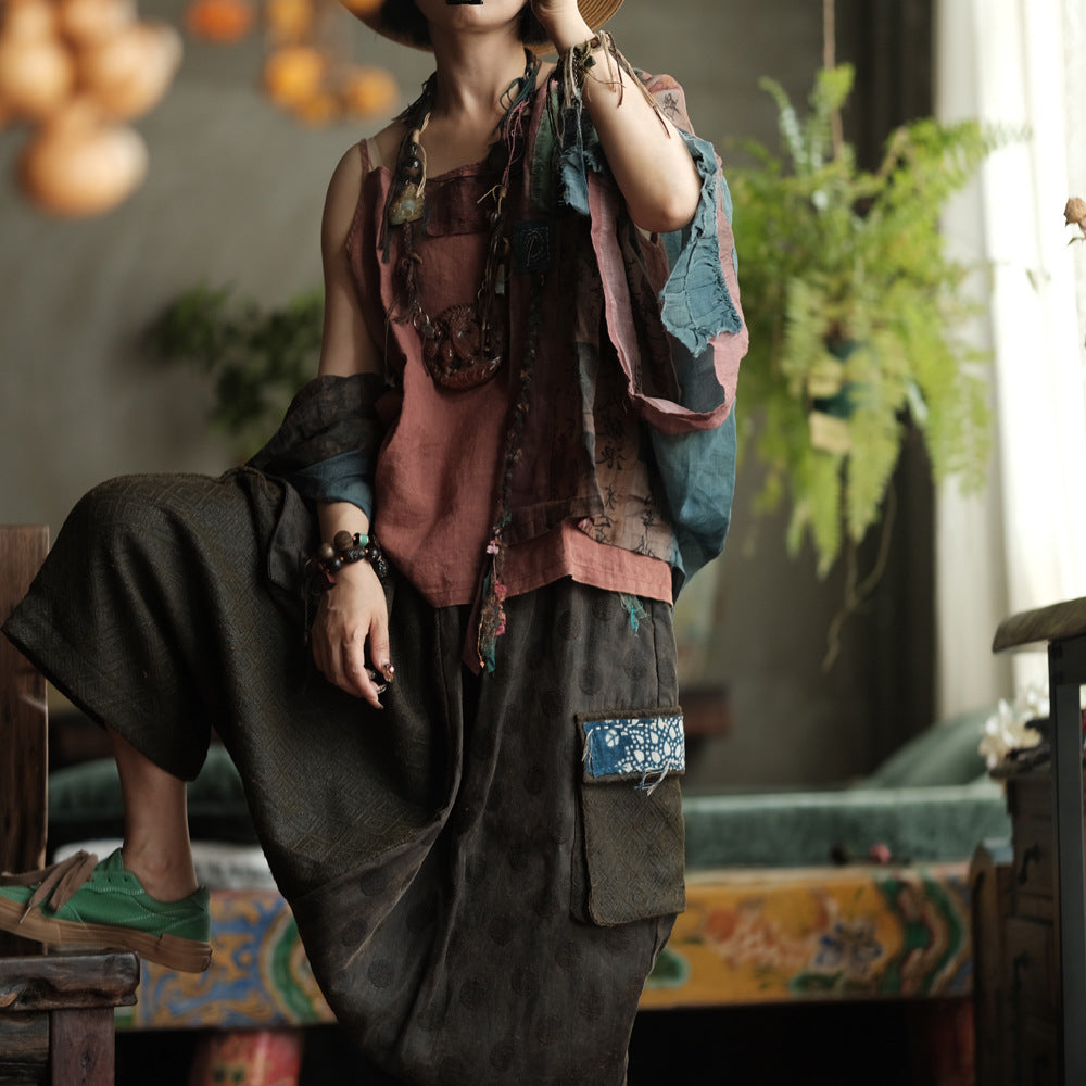 Blusa de ramio con retazos estilo bohemio