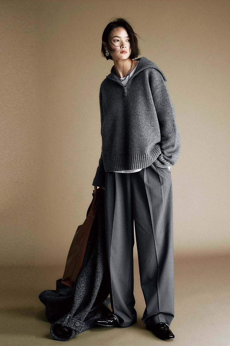 Suéter de punto de lana con cremallera para mujer: jersey de cuello con media cremallera y mezcla de lana al 80 % | Colección COANDMI