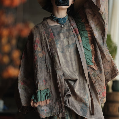 Quimono floral de lino Vintage Bloom