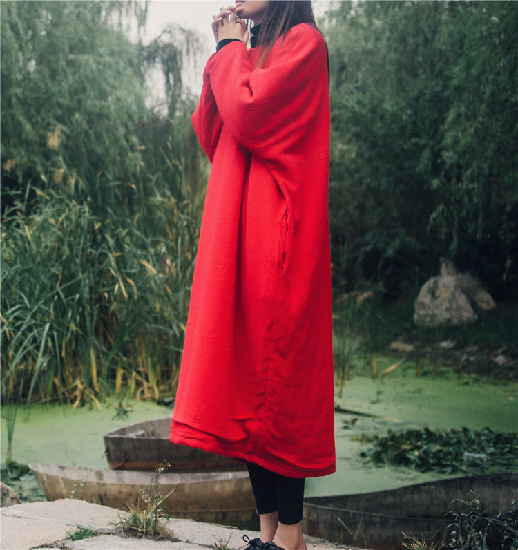 Túnica bordada de algodón y lino de gran tamaño