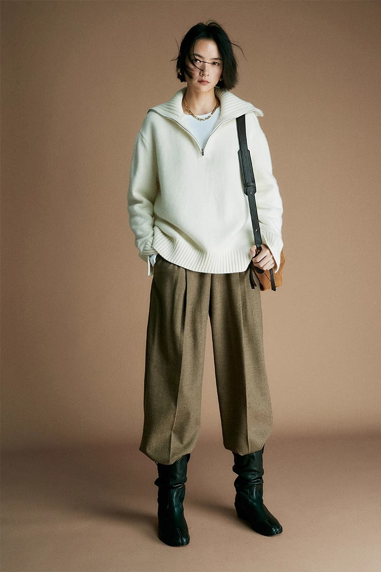 Suéter de punto de lana con cremallera para mujer: jersey de cuello con media cremallera y mezcla de lana al 80 % | Colección COANDMI