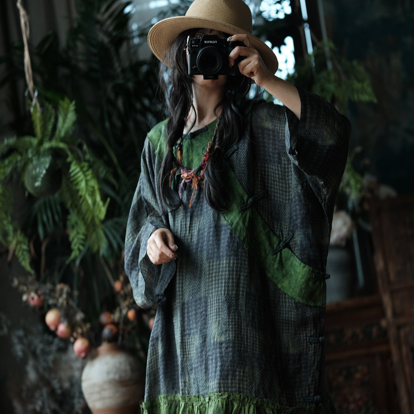 Forest Patchwork Ramie Dress