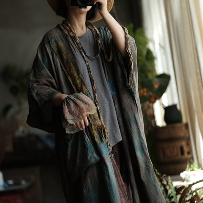 Faded Meadow Linen-Cotton Kimono Coat