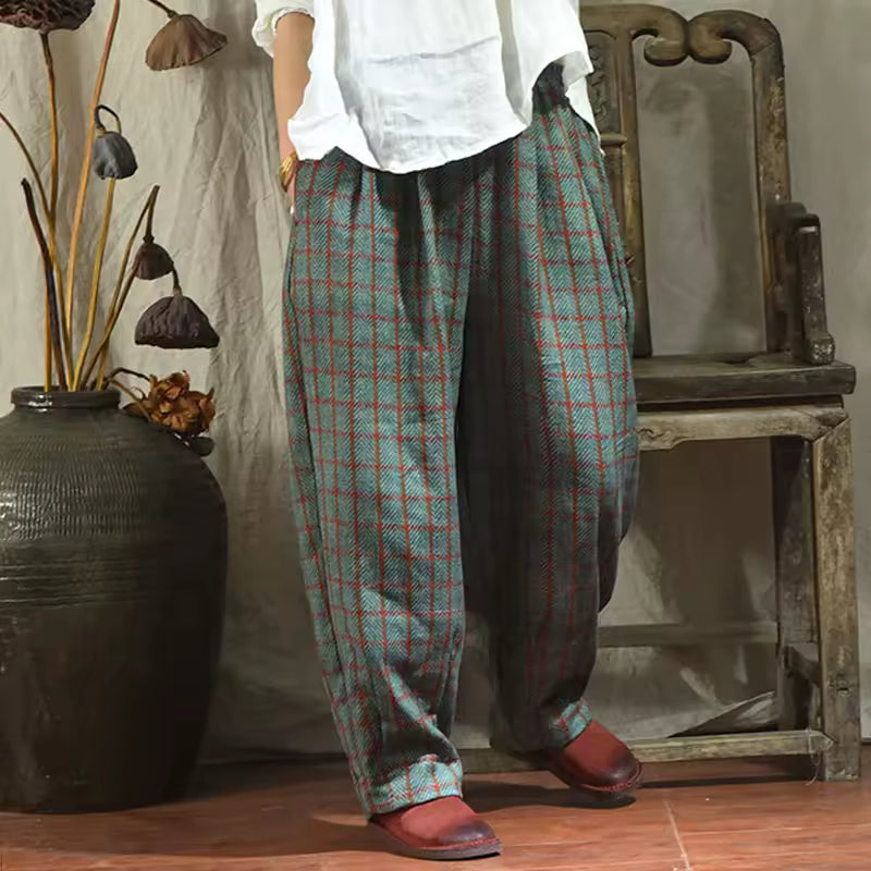 Pantalones de lino a cuadros vintage