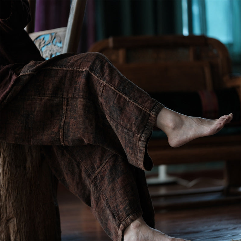 Pantalones de lino con estampado floral vintage