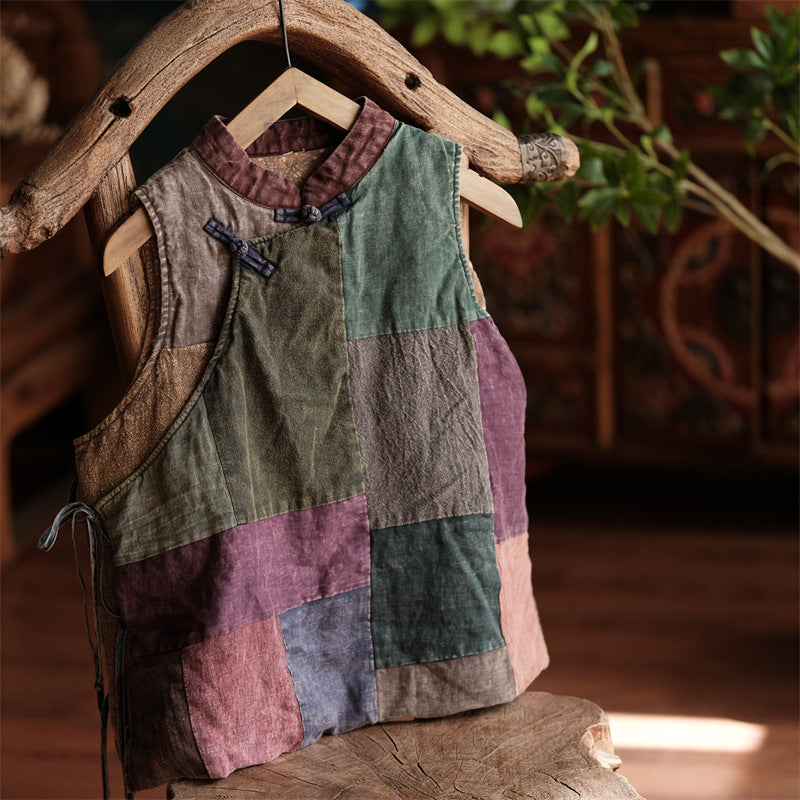 Chaleco cruzado de patchwork vintage