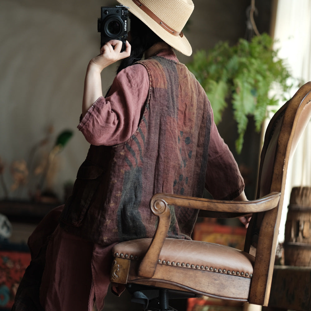 Chaleco de lino con bolsillos bohemios