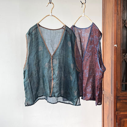 Chaleco floral de ramio con cuello en V