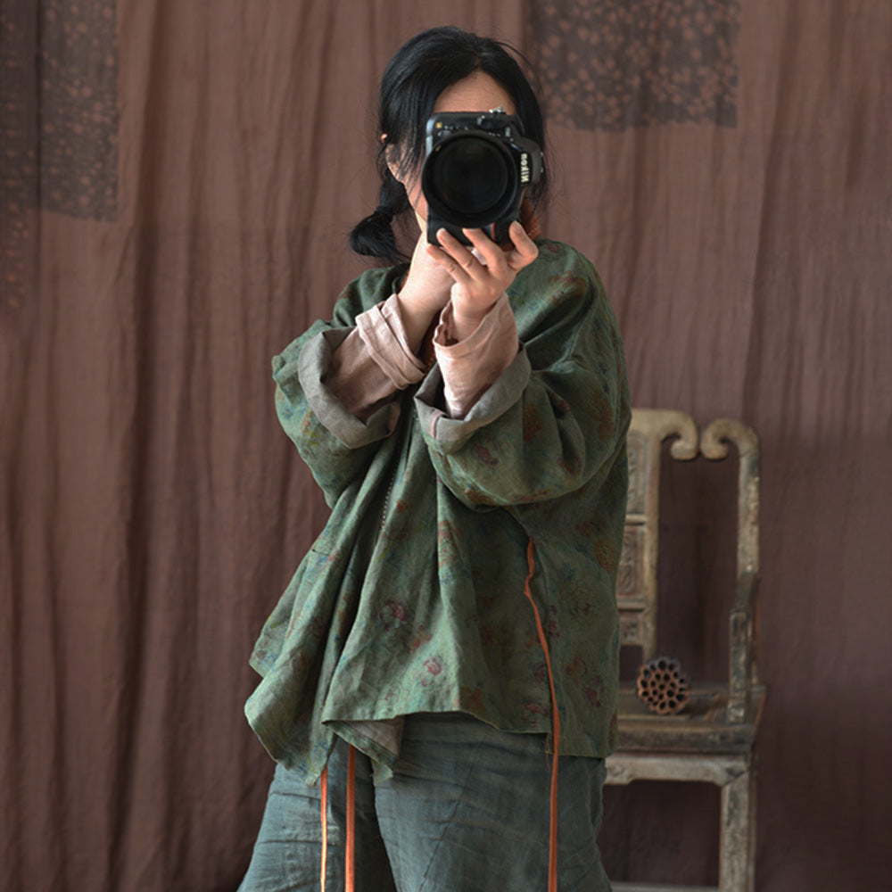 Chaqueta kimono de lino Vintage Bloom – Cárdigan cruzado de patchwork