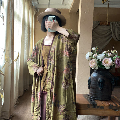 Chaqueta Midi de Lino Floral Vintage