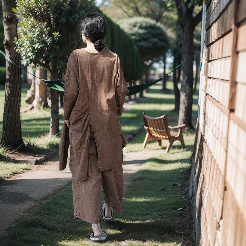Blusa de algodón y lino con abertura larga