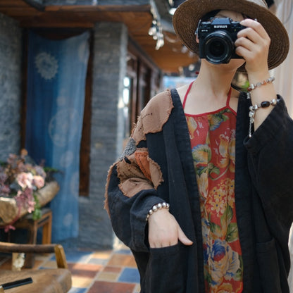 Vestido de lino con patchwork vintage