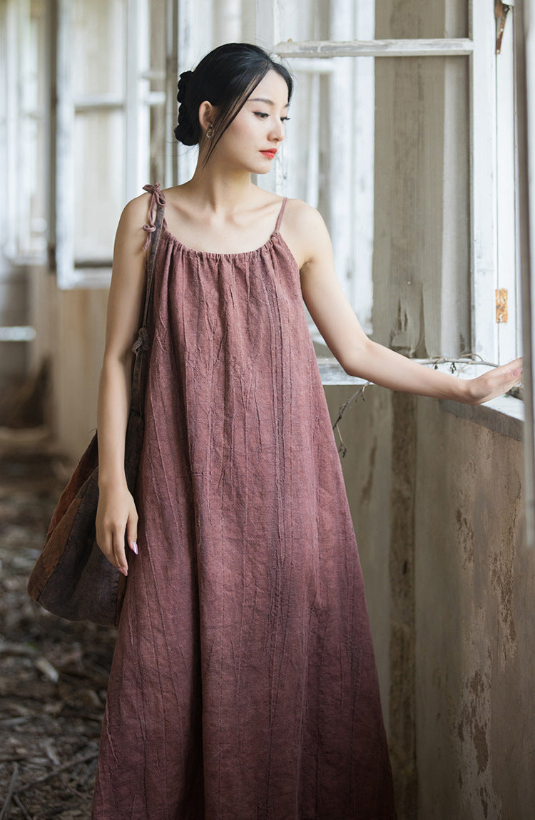 Vestido bohemio de lino y ramio