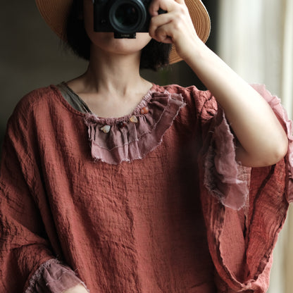 Blusa de retales Heritage Ember de lino