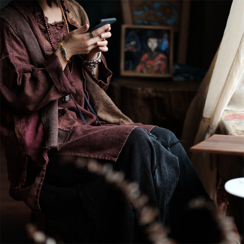 Chaleco de lino con patchwork vintage