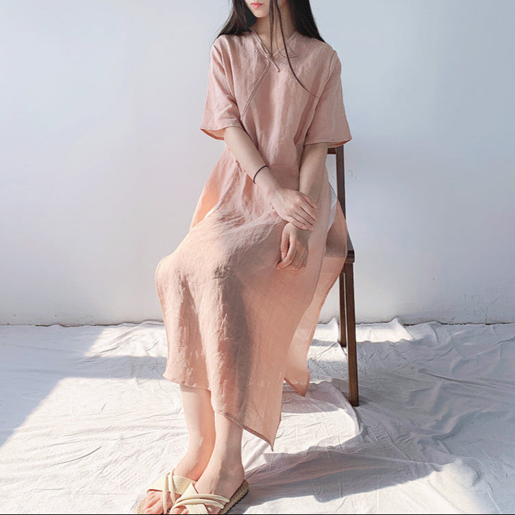 Túnica vintage de ramio con cuello en V