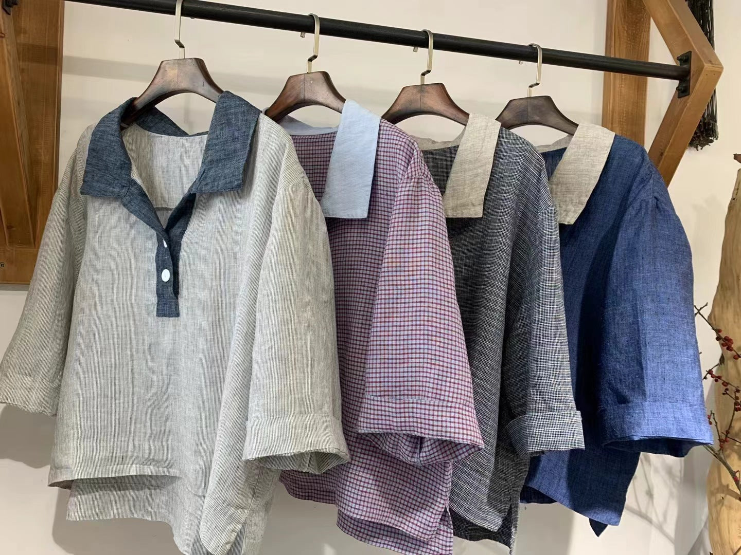 Blusa de lino estilo polo vintage