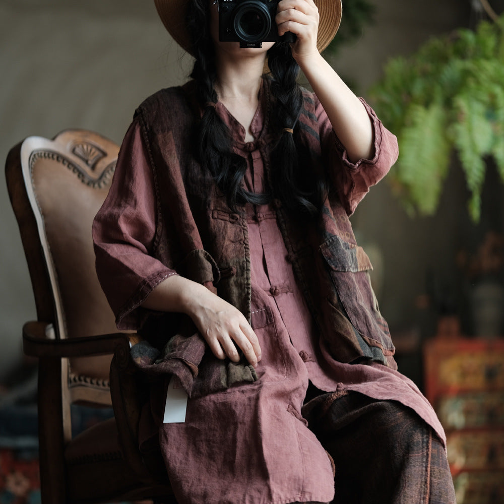 Chaleco de lino con bolsillos bohemios