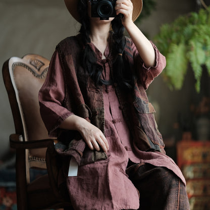 Chaleco de lino con bolsillos bohemios