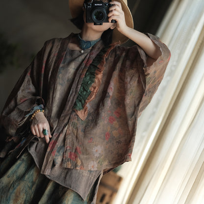 Quimono floral de lino Vintage Bloom