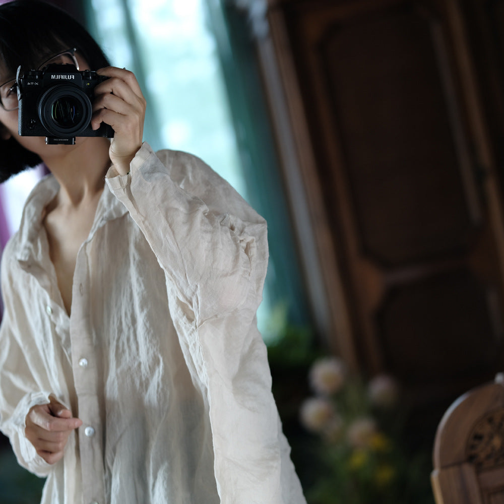 Camisa vintage de lino de gran tamaño