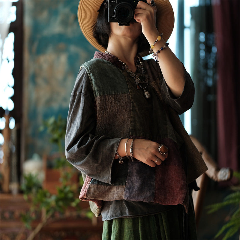 Chaleco cruzado de patchwork vintage