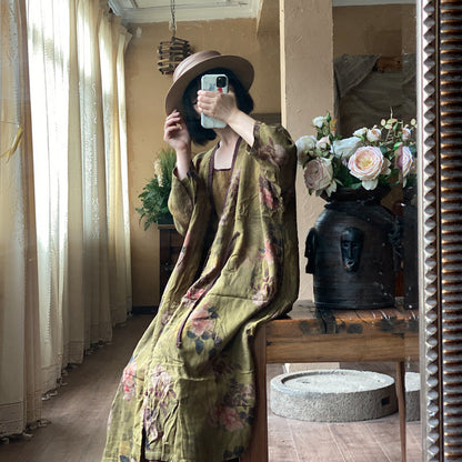 Chaqueta Midi de Lino Floral Vintage