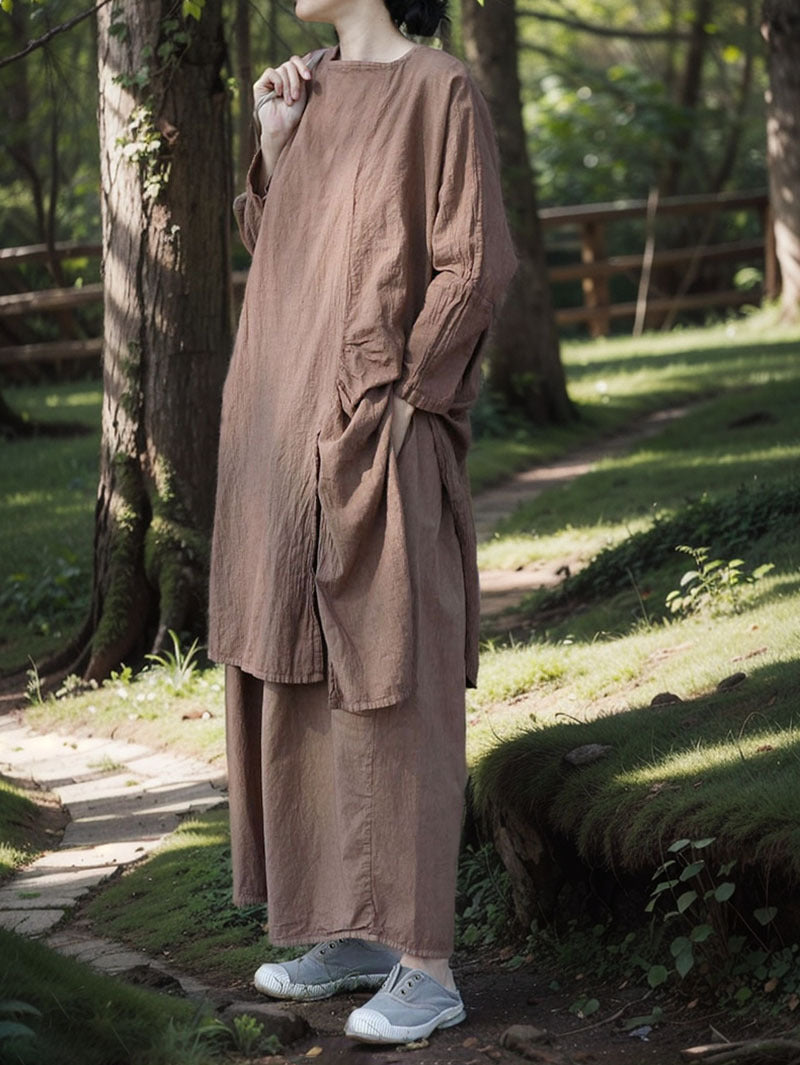 Blusa de algodón y lino con abertura larga