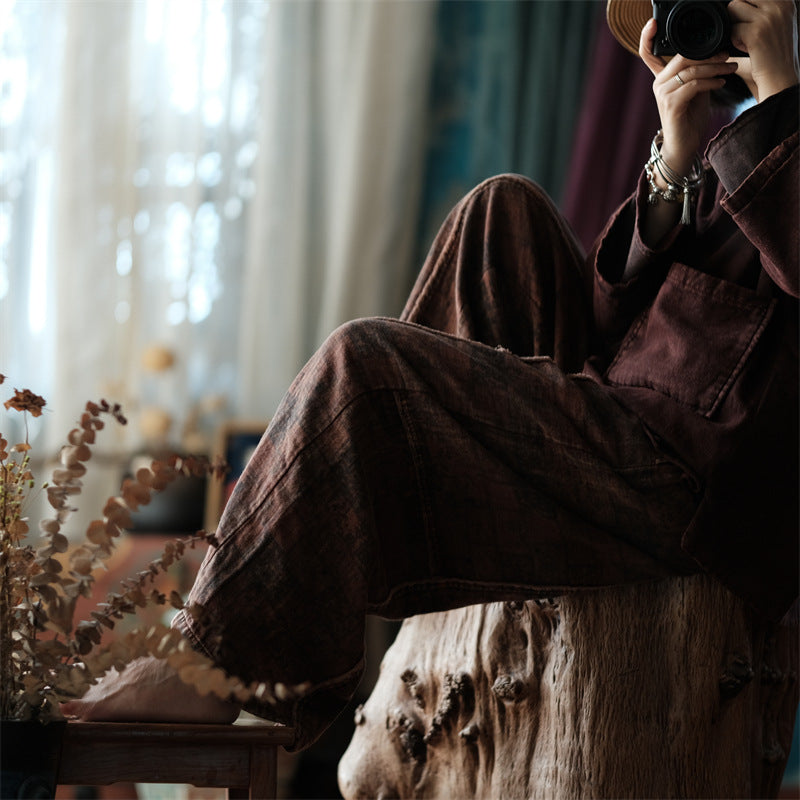 Pantalones de lino con estampado floral vintage