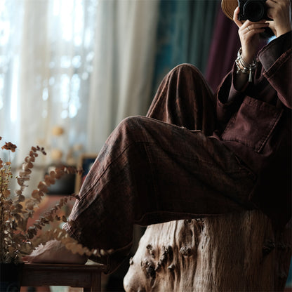 Pantalones de lino con estampado floral vintage