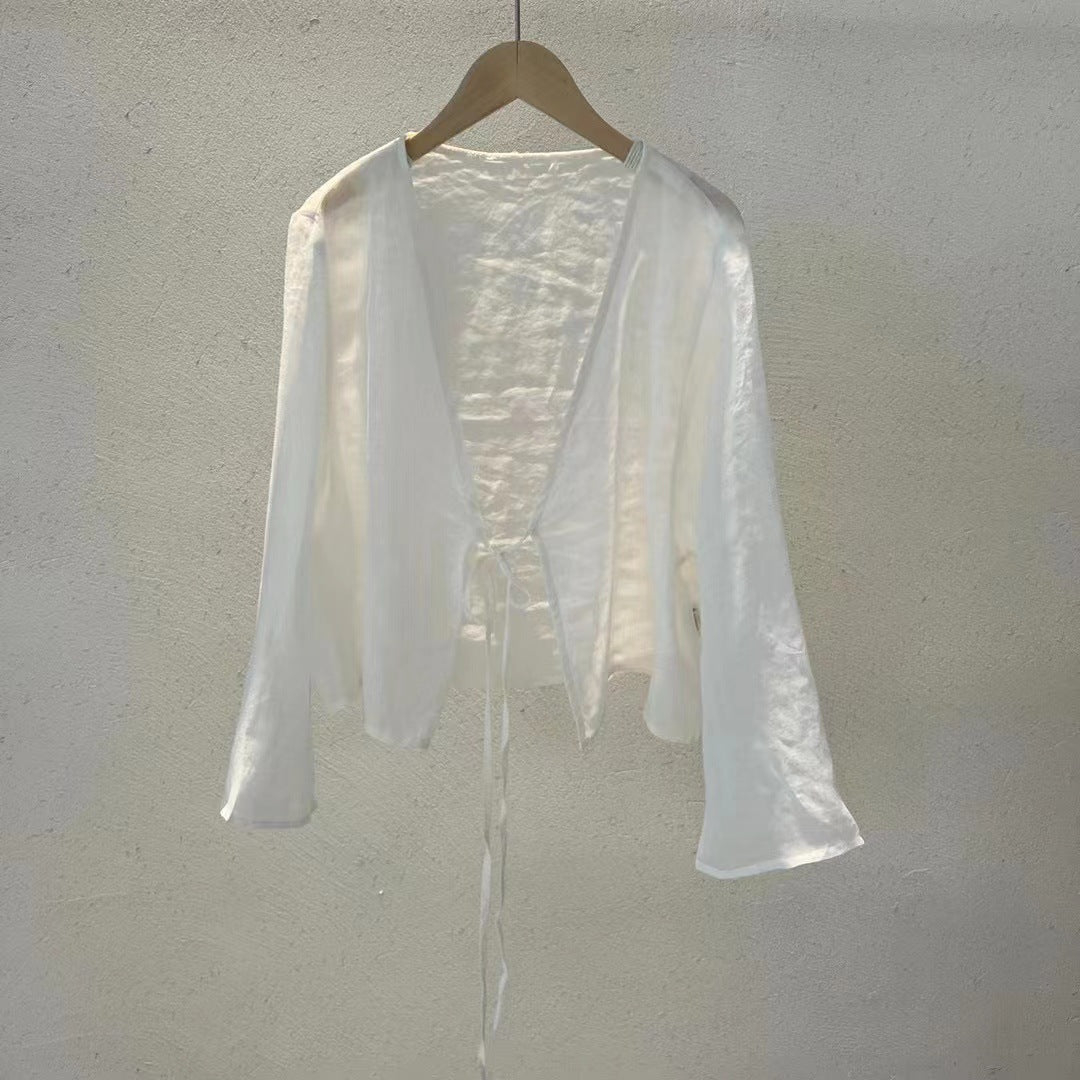 Blusa de lino con lazo Rami