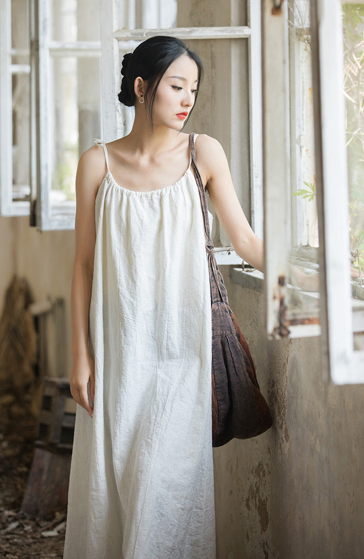 Vestido bohemio de lino y ramio