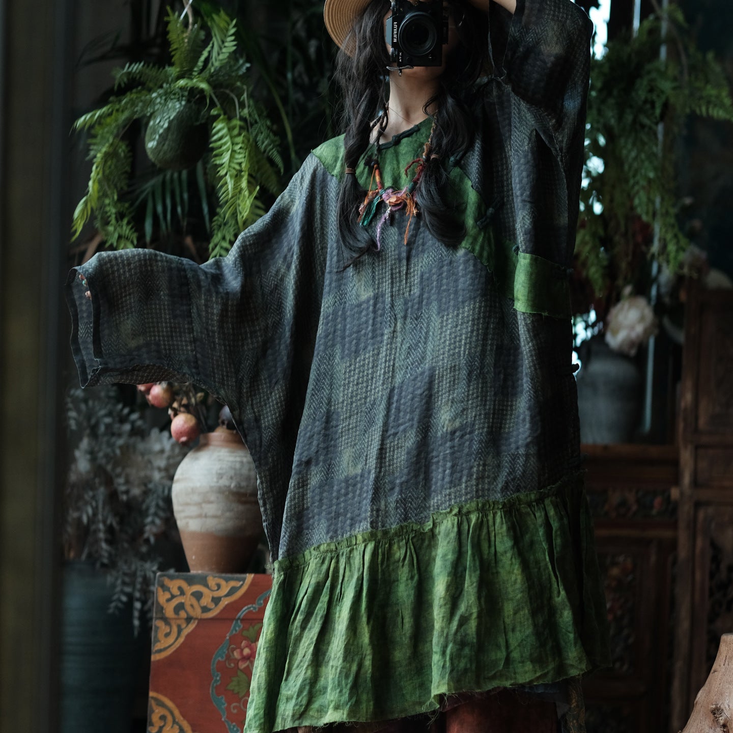 Forest Patchwork Ramie Dress