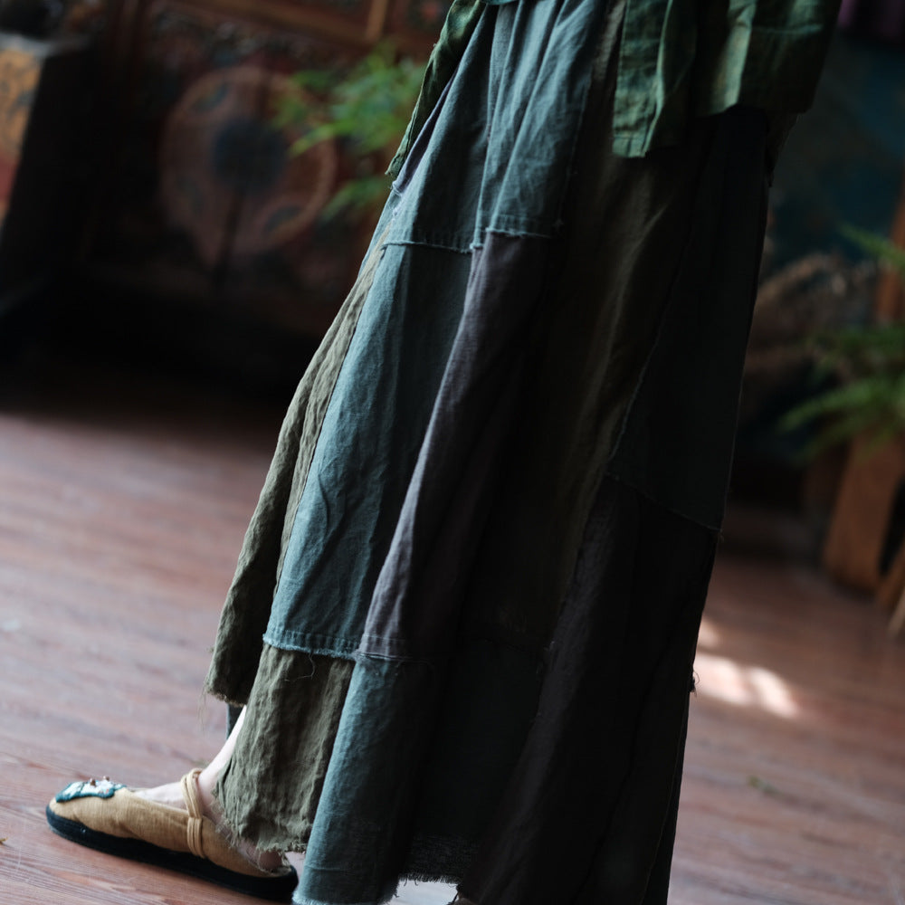 Mosaic Meadow Patchwork Cotton-Linen Skirt