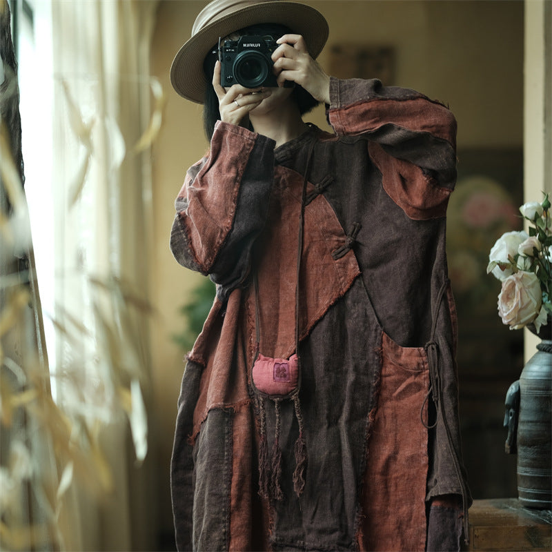 Vestido de lino con patchwork vintage