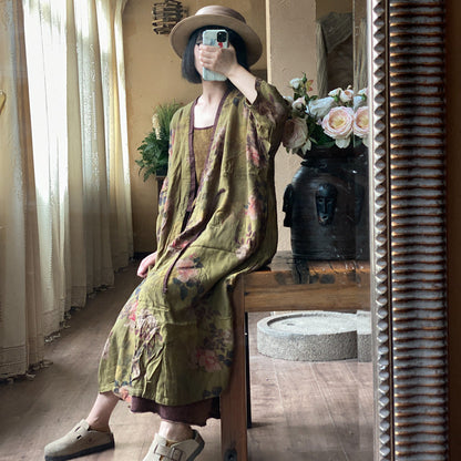 Chaqueta Midi de Lino Floral Vintage