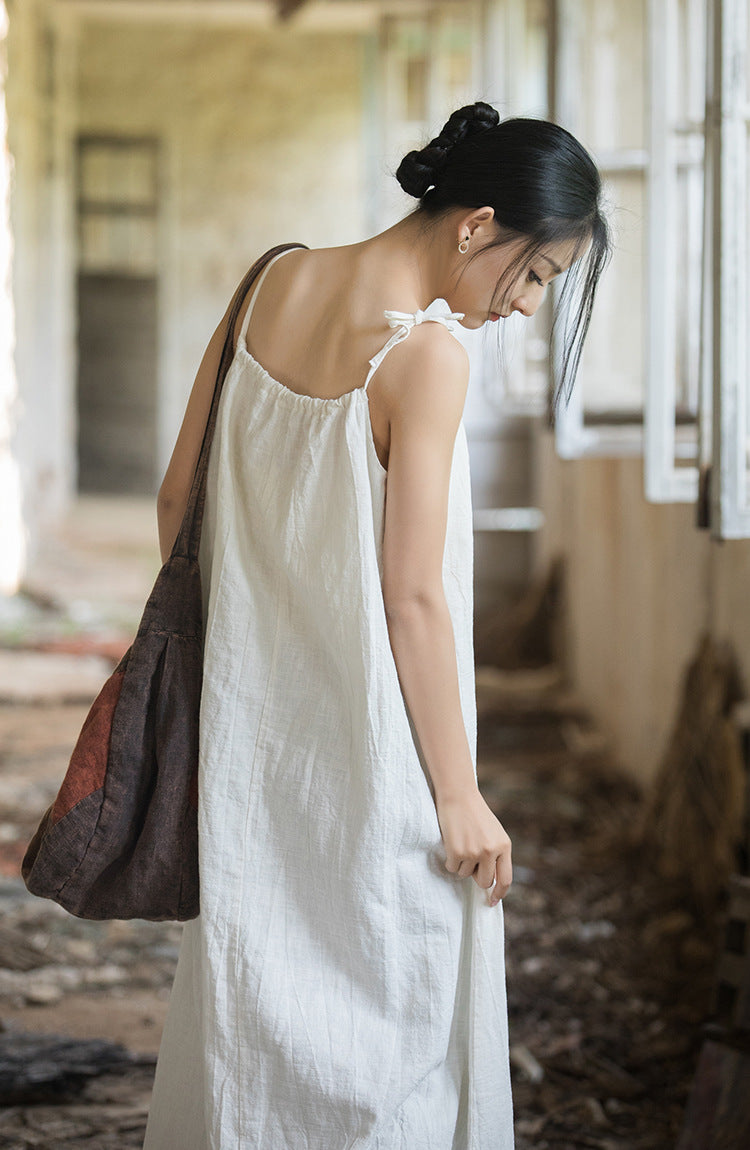 Vestido bohemio de lino y ramio