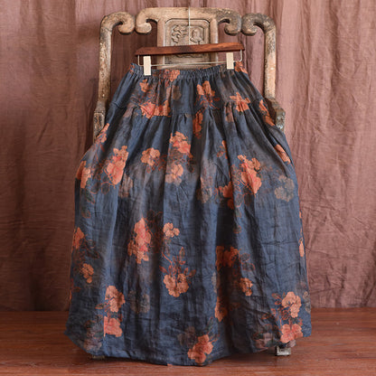 Vintage Bloom Maxi Skirt in Brown — side view, natural warm tone